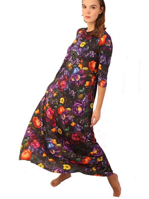 Tailor made dress with flower print Laboratorio Capri | TRAGARAALLOVERBLACK